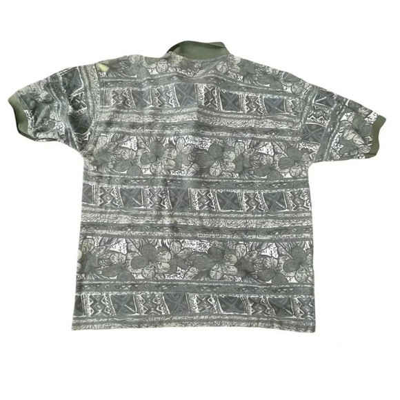 Vintage Bugle Boy Hawaiian Print Polo — Light Green & Tan Floral / 90s / XXL - Picture 4 of 10